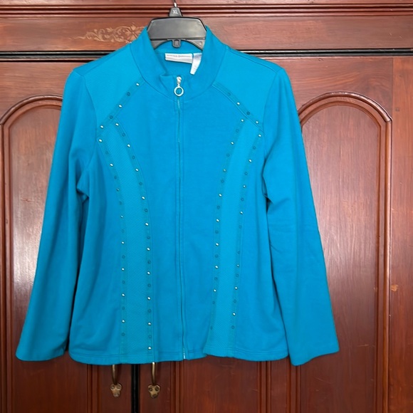 Alfred Dunner Spring  Blue  Woman’s Full Zip Embellished Front Jacket Size 10P - Picture 1 of 9